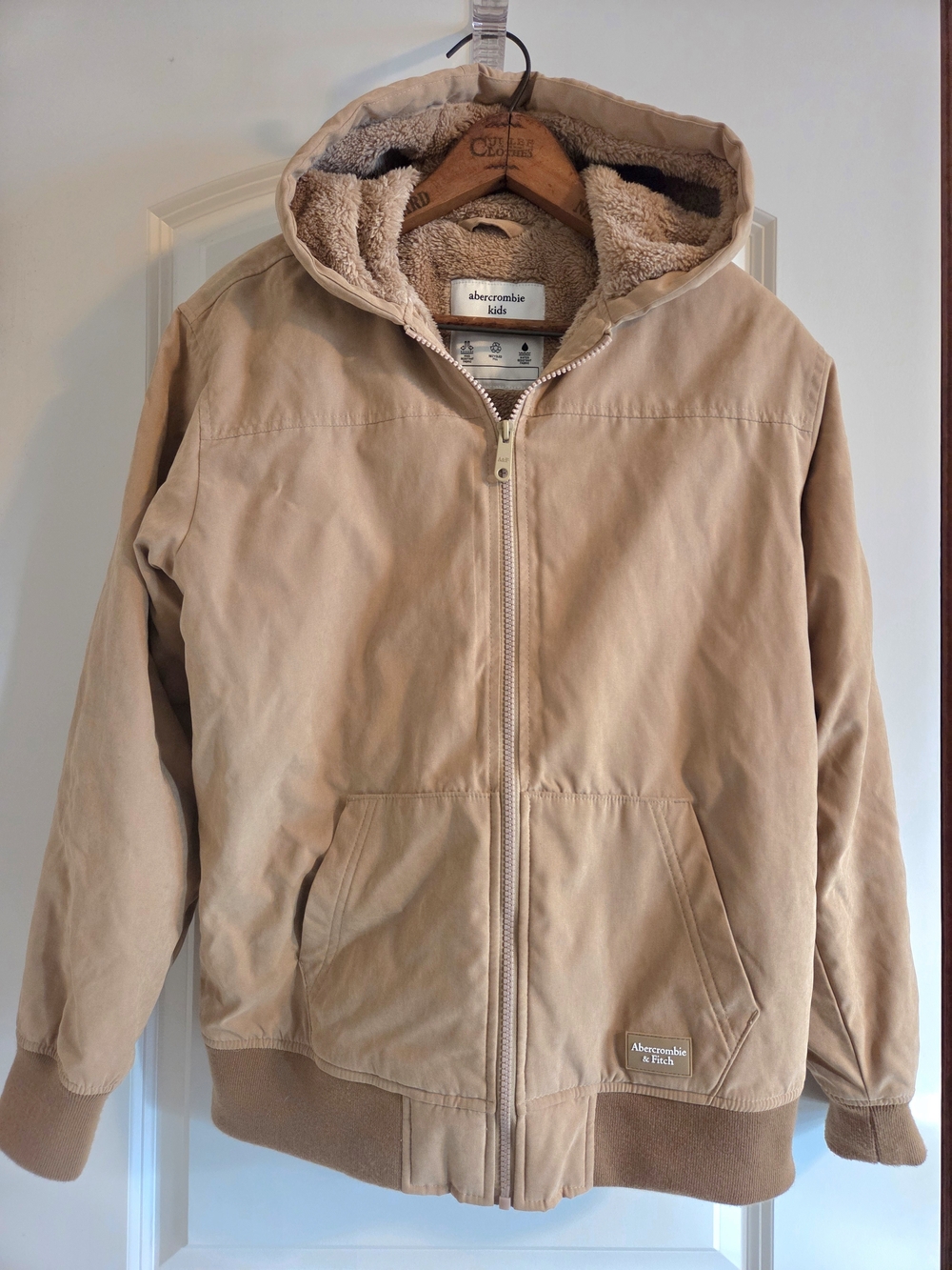 Abercrombie Kids Hooded Canvas Workwear Jacket Tan Sz 13/14 Fits Womens XXS XS